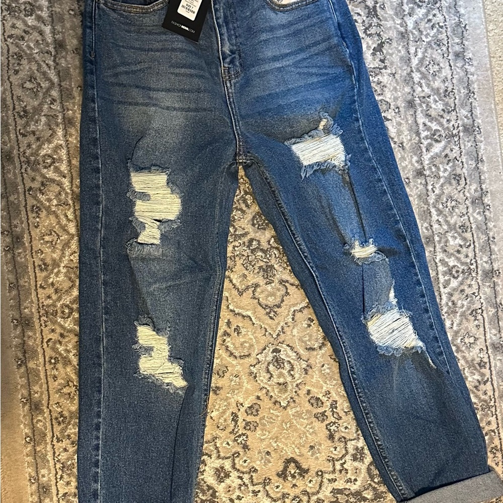 Fashion Nova Ripped Blue Boyfriend Jeans
